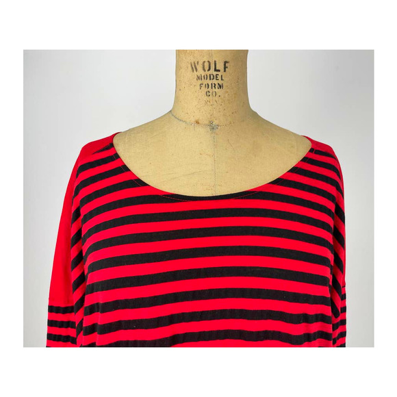 Michael Stars Original T-Shirt Red Black Striped OS - Picture 6 of 8